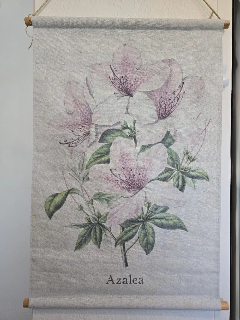 NWT Habitat Decor Azalea Linen Tapestry Wall Hanging Scroll Botanical Art